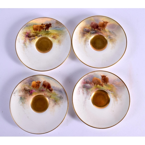 250 - A SET OF TEN ROYAL WORCESTER PORCELAIN CUPS AND SAUCERS by Stinton, painted with cattle, one painted... 