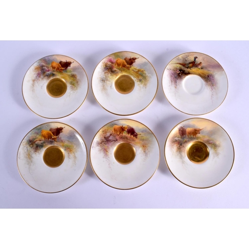 250 - A SET OF TEN ROYAL WORCESTER PORCELAIN CUPS AND SAUCERS by Stinton, painted with cattle, one painted... 