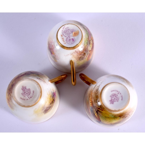 250 - A SET OF TEN ROYAL WORCESTER PORCELAIN CUPS AND SAUCERS by Stinton, painted with cattle, one painted... 