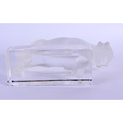 253 - A FRENCH LALIQUE GLASS FIGURE OF A BISON. 12 cm x 10 cm.