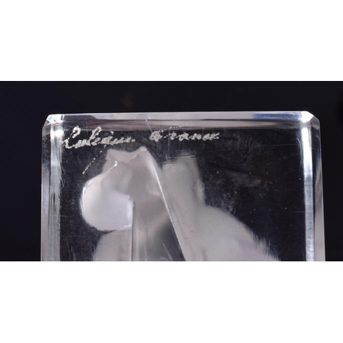 253 - A FRENCH LALIQUE GLASS FIGURE OF A BISON. 12 cm x 10 cm.