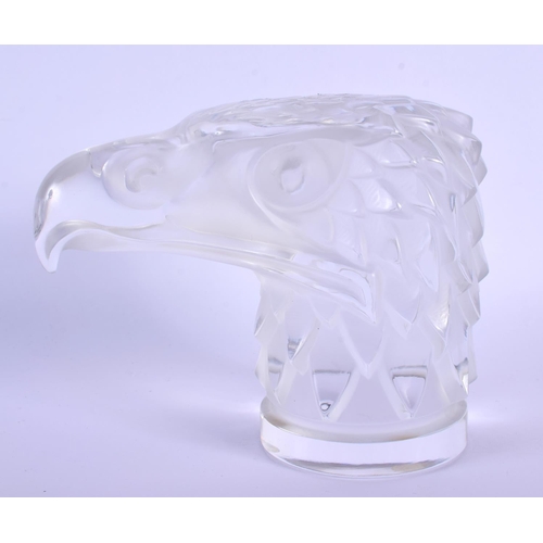 254 - A FRENCH LALIQUE GLASS CAR MASCOT in the form of an eagle. 13 cm x 13 cm.