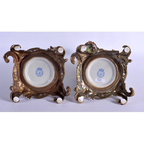 258 - A LARGE PAIR OF PORCELAIN PARROT CANDLESTICKS with French mounts. 36 cm high.