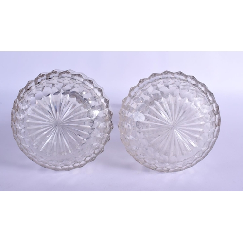 260 - A LARGE PAIR OF ANTIQUE CONTINENTAL TURKISH MARKET GLASS DECANTERS AND STOPPERS. 34 cm high.