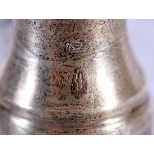 260 - A LARGE PAIR OF ANTIQUE CONTINENTAL TURKISH MARKET GLASS DECANTERS AND STOPPERS. 34 cm high.