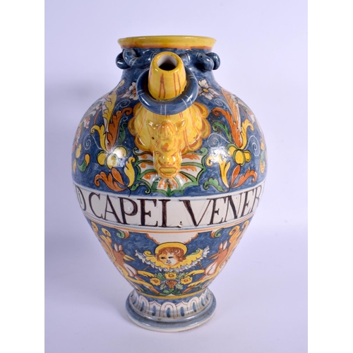 266 - A 19TH CENTURY ITALIAN MAJOLICA FAIENCE EWER painted with mythical beasts. 27 cm x 18 cm.