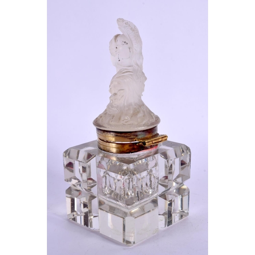 278 - A 19TH CENTURY EUROPEAN ATHENA GLASS INKWELL. 14 cm x 5 cm.