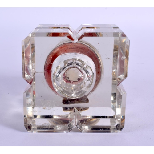 278 - A 19TH CENTURY EUROPEAN ATHENA GLASS INKWELL. 14 cm x 5 cm.