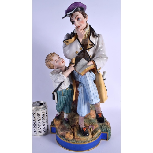 28 - A LARGE 19TH CENTURY FRENCH PARIS PORCELAIN FIGURE modelled as a pensive male and child. 44 cm x 15 ... 