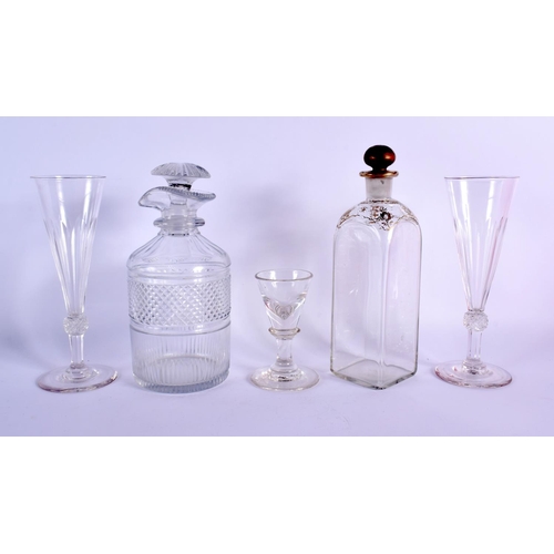 280 - A REGENCY GLASS DECANTER together with other glassware. Largest 20 cm high. (5)