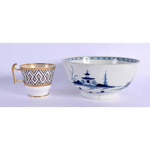 283 - AN 18TH CENTURY LEEDS CREAMWARE PLATE together with a Worcester slop bowl & cup & saucer. Largest 23... 