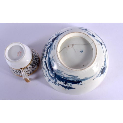 283 - AN 18TH CENTURY LEEDS CREAMWARE PLATE together with a Worcester slop bowl & cup & saucer. Largest 23... 