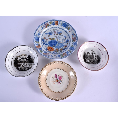 285 - A PAIR OF 19TH CENTURY LUSTRE CUPS AND SAUCERS together with an Ironstone plate etc. (8)