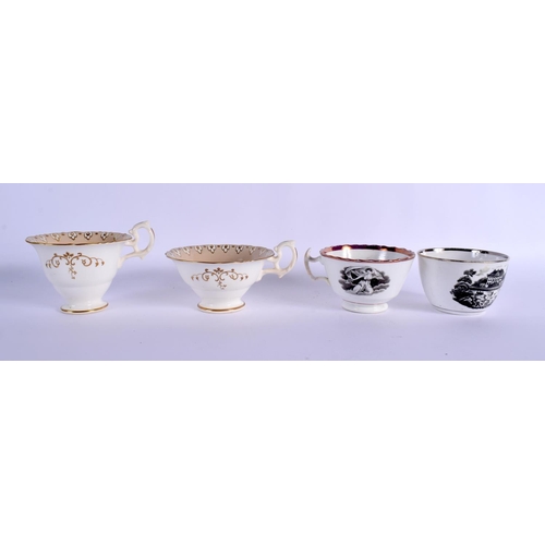 285 - A PAIR OF 19TH CENTURY LUSTRE CUPS AND SAUCERS together with an Ironstone plate etc. (8)