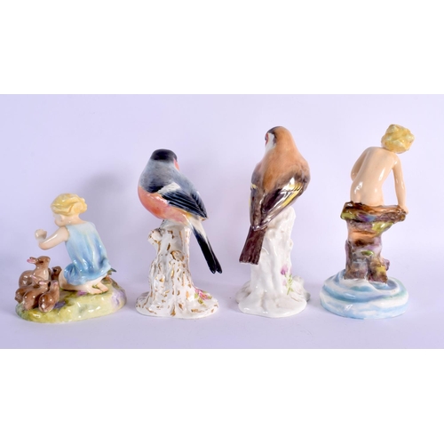 287 - TWO ROYAL WORCESTER F G DOUGHTY FIGURES together with two figures of birds. (4)