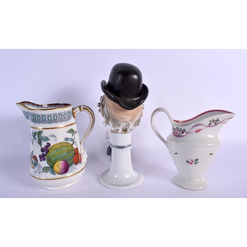 298 - AN 18TH CENTURY NEW HALL CLIP HANDLED CREAM JUG together with a jug etc. (6)
