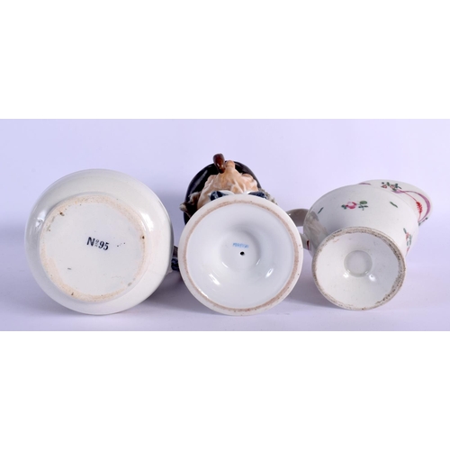 298 - AN 18TH CENTURY NEW HALL CLIP HANDLED CREAM JUG together with a jug etc. (6)