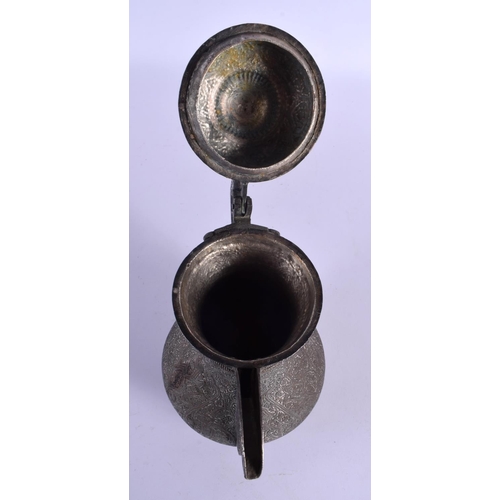 307 - A FINE 19TH CENTURY INDIAN MIDDLE EASTERN KUFIC MIXED METAL BRONZE EWER with silver overlay. 24 cm x... 