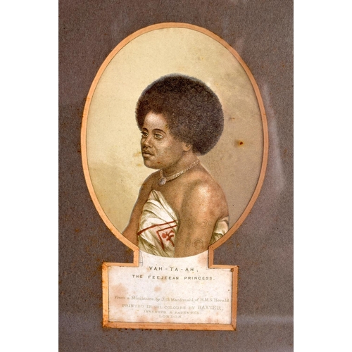 311 - AN ANTIQUE TRIBAL ENGRAVING entitled the Fijian Princess. 25 cm x 20 cm.