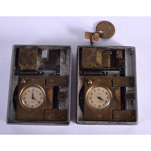 320 - A VERY UNUSUAL EARLY 20TH CENTURY INGERSOLL COMBINATION WATCH LOCK Stamped 134 EK. 7.5 cm x 10 cm.
