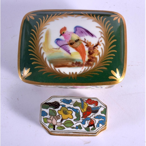 326 - A GEORGE III BURR WALNUT TEA CADDY together with a Sevres style box & another. Largest 13 cm x 15 cm... 