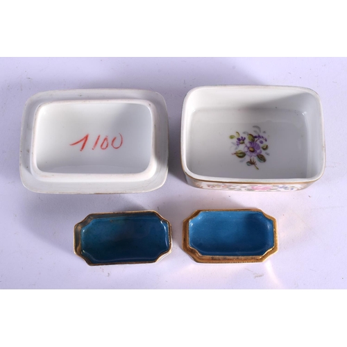 326 - A GEORGE III BURR WALNUT TEA CADDY together with a Sevres style box & another. Largest 13 cm x 15 cm... 