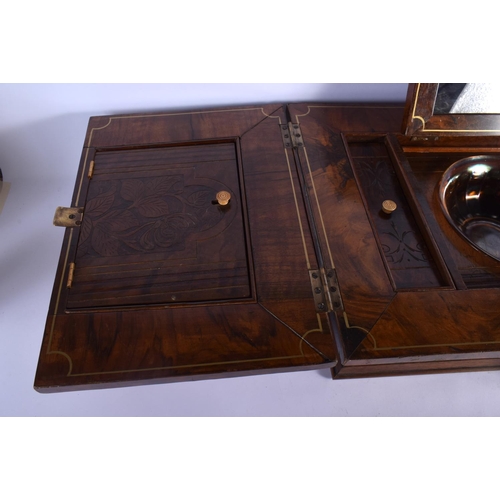 336 - A RARE EARLY VICTORIAN BURR WALNUT TRAVELLING LADIES VANITY BOX the top inset with a classical male ... 