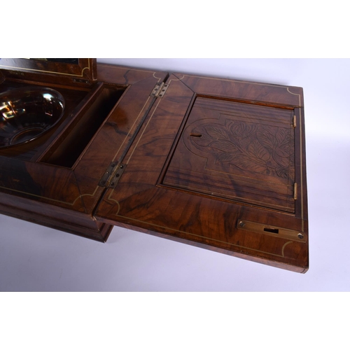 336 - A RARE EARLY VICTORIAN BURR WALNUT TRAVELLING LADIES VANITY BOX the top inset with a classical male ... 