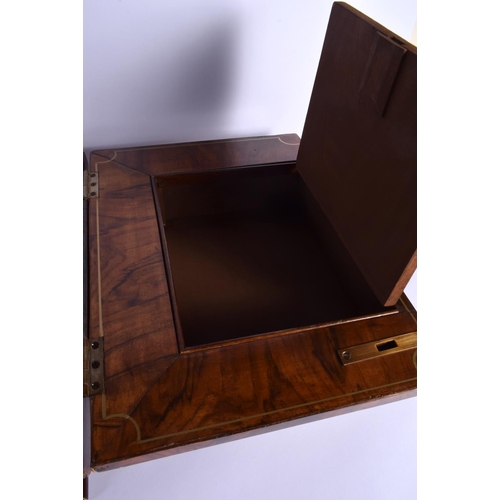 336 - A RARE EARLY VICTORIAN BURR WALNUT TRAVELLING LADIES VANITY BOX the top inset with a classical male ... 