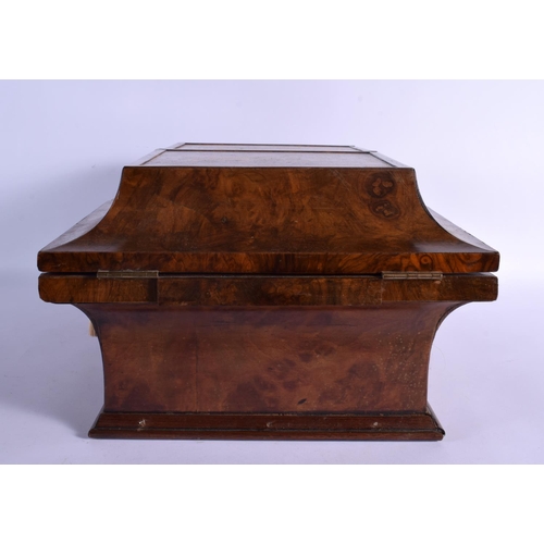 336 - A RARE EARLY VICTORIAN BURR WALNUT TRAVELLING LADIES VANITY BOX the top inset with a classical male ... 