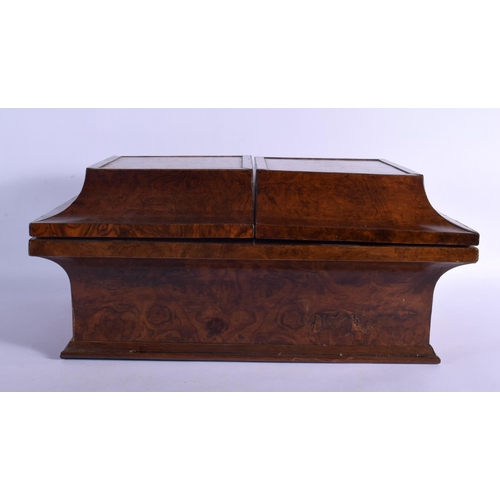 336 - A RARE EARLY VICTORIAN BURR WALNUT TRAVELLING LADIES VANITY BOX the top inset with a classical male ... 