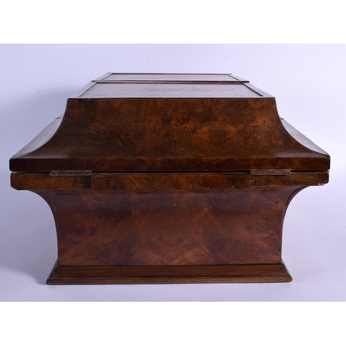336 - A RARE EARLY VICTORIAN BURR WALNUT TRAVELLING LADIES VANITY BOX the top inset with a classical male ... 