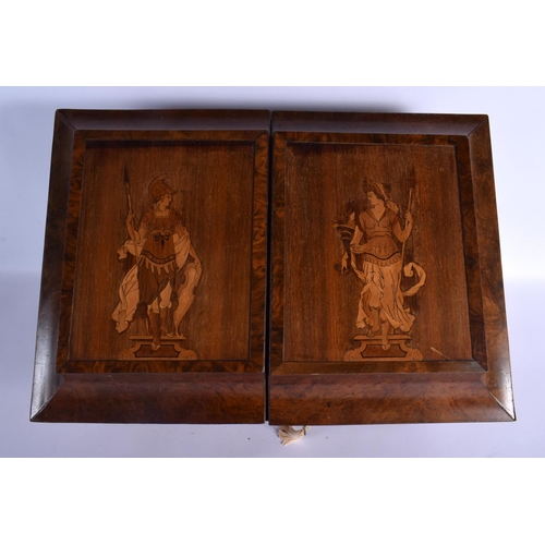 336 - A RARE EARLY VICTORIAN BURR WALNUT TRAVELLING LADIES VANITY BOX the top inset with a classical male ... 