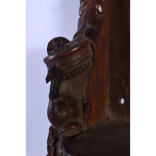 341 - AN UNUSUAL ANTIQUE BLACK FOREST TYPE HANGING WALL FONT STYLE STAND formed with owls and birds. 50 cm... 