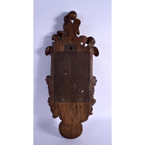 341 - AN UNUSUAL ANTIQUE BLACK FOREST TYPE HANGING WALL FONT STYLE STAND formed with owls and birds. 50 cm... 