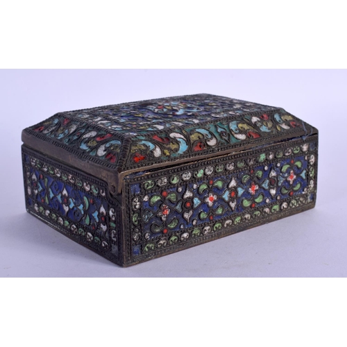 347 - AN ANTIQUE RUSSIAN CLOISONNE ENAMEL RECTANGULAR CASKET decorated with birds and foliage. 12 cm x 8 c... 