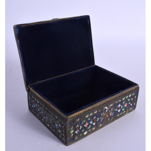 347 - AN ANTIQUE RUSSIAN CLOISONNE ENAMEL RECTANGULAR CASKET decorated with birds and foliage. 12 cm x 8 c... 