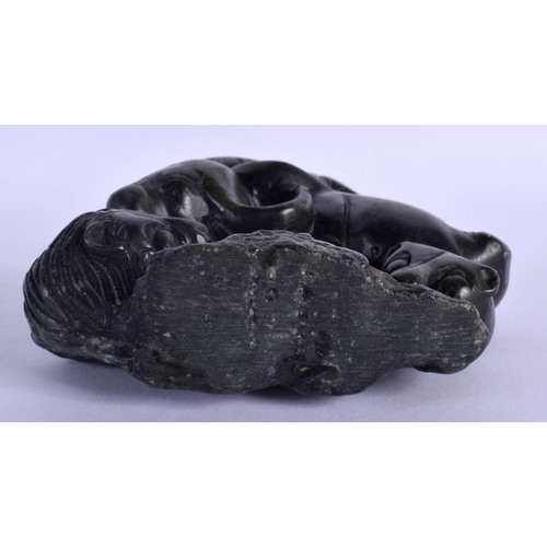 348 - AN EARLY 20TH CENTURY CONTINENTAL JADE TYPE STONE MOUNTAIN GROUP formed with animals. 24 cm x 12 cm.