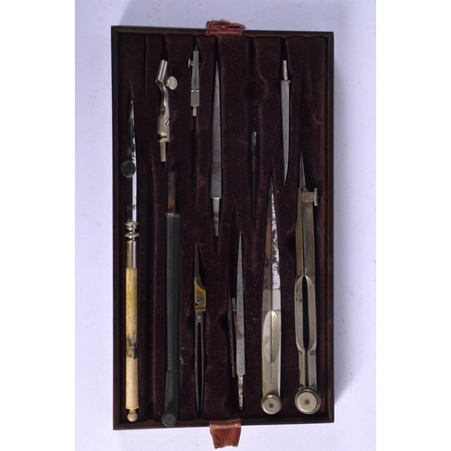 353 - TWO CASED ANTIQUE SCIENTIFIC INSTRUMENT SETS. Largest 22 cm x 14 cm. (2)