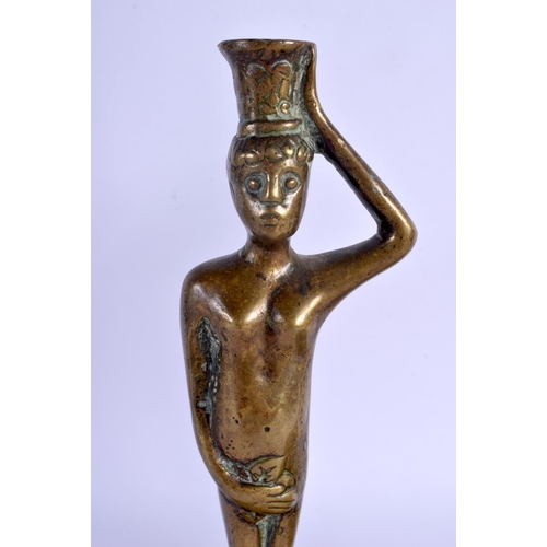 357 - A PAIR OF 17TH/18TH CENTURY EUROPEAN BRONZE CANDLESTICKS modelled as Adam & Eve. 27 cm high.