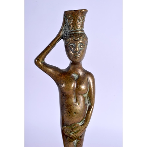 357 - A PAIR OF 17TH/18TH CENTURY EUROPEAN BRONZE CANDLESTICKS modelled as Adam & Eve. 27 cm high.