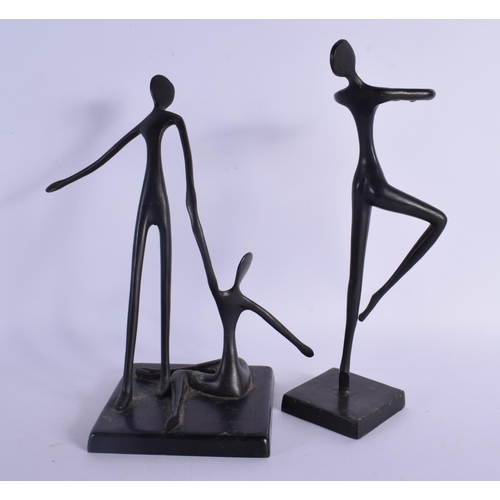 419 - TWO CONTEMPORARY PATINATED METAL ABSTRACT FIGURES. Largest 30 cm high. (2)