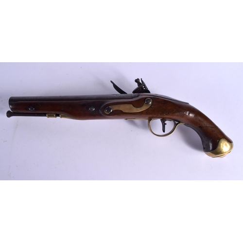 420 - AN ANTIQUE FLINT LOCK PISTOL by Spencer. 38 cm wide.