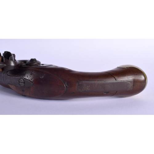 420 - AN ANTIQUE FLINT LOCK PISTOL by Spencer. 38 cm wide.
