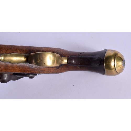 420 - AN ANTIQUE FLINT LOCK PISTOL by Spencer. 38 cm wide.