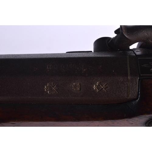 421 - AN ANTIQUE FLINT LOCK PISTOL by I Adams. 38 cm wide.