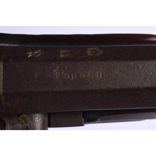 421 - AN ANTIQUE FLINT LOCK PISTOL by I Adams. 38 cm wide.