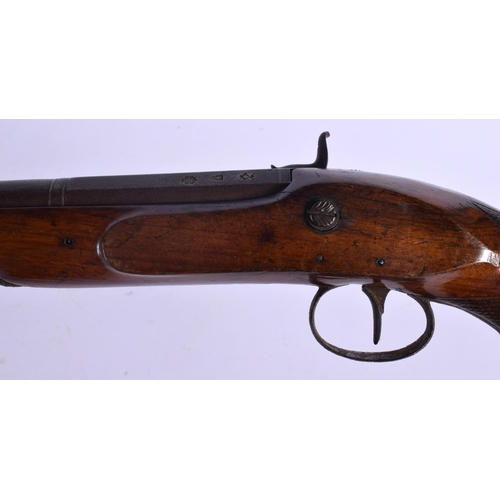 421 - AN ANTIQUE FLINT LOCK PISTOL by I Adams. 38 cm wide.