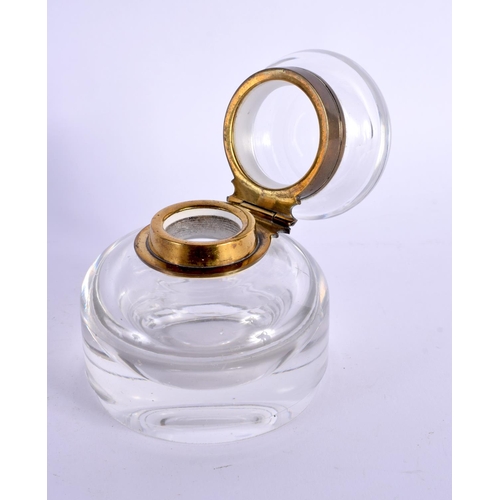 422 - A MID VICTORIAN DERBYSHIRE MARBLE DESK STAND with glass inkwell. 28 cm x 18 cm.