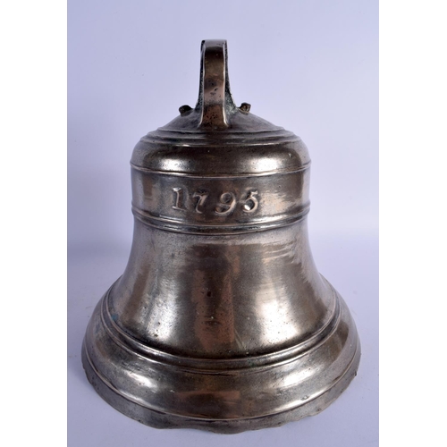 429 - AN ANTIQUE SHIPS BELL bearing date to top 1795. 32 cm x 25 cm.